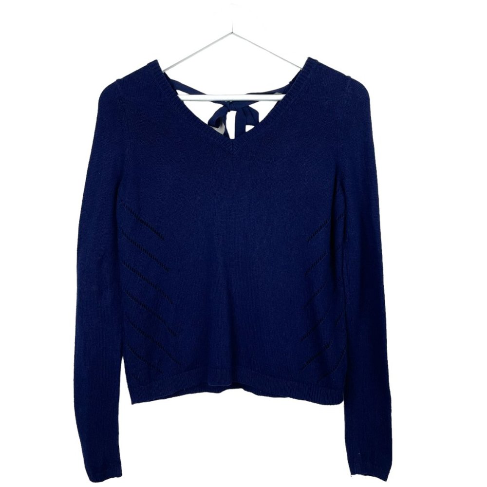 MOTH Womens S Blue Soft Open Knit Long Sleeve Tie Back Sweater